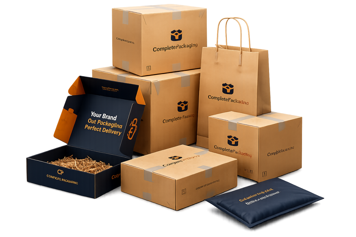 Complete Packaging branded boxes, bags and mailers
