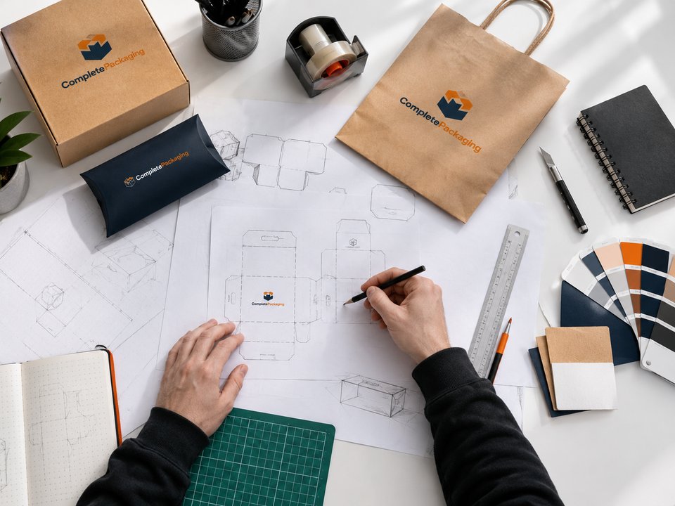 Packaging designer working on custom box die-lines