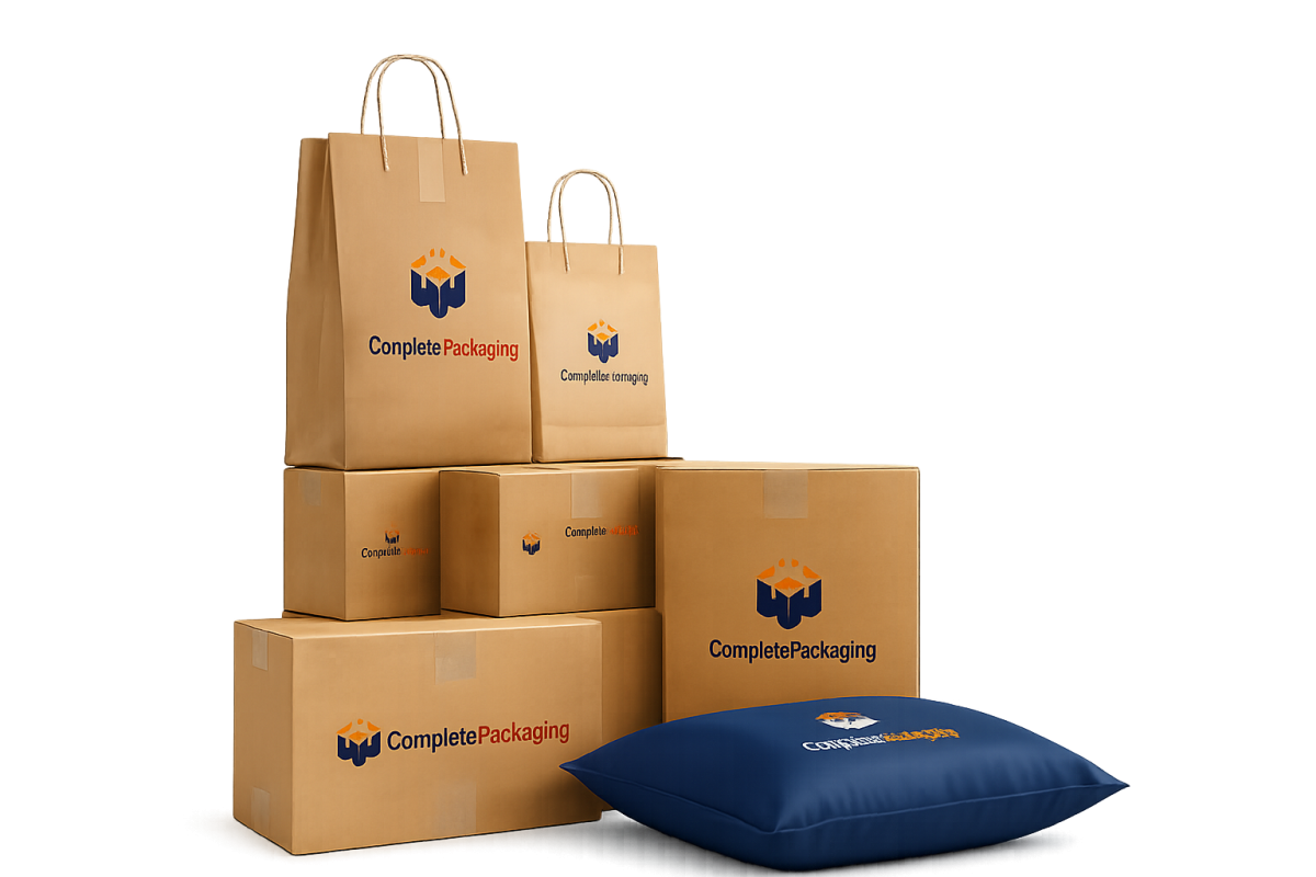 Complete Packaging branded boxes, bags and mailers